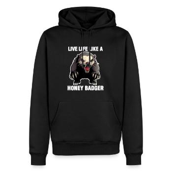 Honigdachs Lebe das Leben wie ein Honigdachs - Männer Premium Bio Hoodie - Schwarz - Vorne - Nico (187cm)