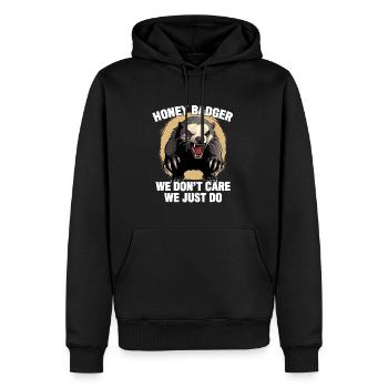 Honigdachs, es ist uns egal, wir tun es einfach - Männer Premium Bio Hoodie - Schwarz - Vorne - Nico (187cm)