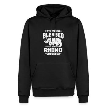 Nashorn - Männer Premium Bio Hoodie - Schwarz - Vorne - Nico (187cm)