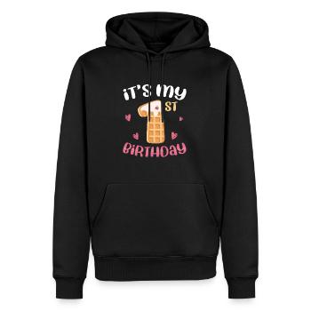 C’est ma gaufre de 1er anniversaire - Sweat à capuche Premium bio Homme - noir - Devant - Nico (187cm)