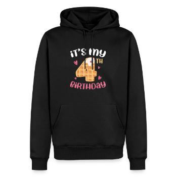Gaufre du 4e anniversaire - Sweat à capuche Premium bio Homme - noir - Devant - Nico (187cm)