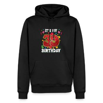 39e anniversaire Pastèque - Sweat à capuche Premium bio Homme - noir - Devant - Nico (187cm)