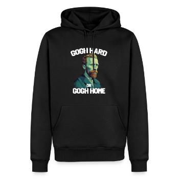 Gogh Hard oder Gogh Home - Männer Premium Bio Hoodie - Schwarz - Vorne - Nico (187cm)