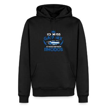 Rhodos - Männer Premium Bio Hoodie - Schwarz - Vorne - Nico (187cm)