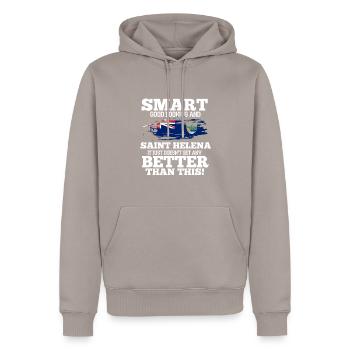 Saint Helena - Men’s Premium Organic Hoodie - taupe - Front - Nico (187cm)