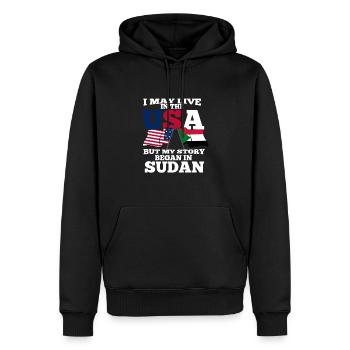 Sudan - Männer Premium Bio Hoodie - Schwarz - Vorne - Nico (187cm)