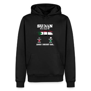 Sudan - Männer Premium Bio Hoodie - Schwarz - Vorne - Nico (187cm)