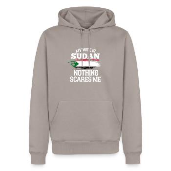 Sudan - Men’s Premium Organic Hoodie - taupe - Front - Nico (187cm)