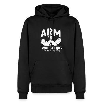 Armdrücken - Männer Premium Bio Hoodie - Schwarz - Vorne - Nico (187cm)