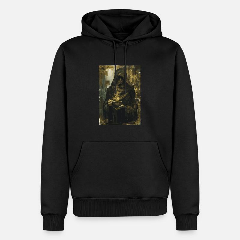 Der Kaffeetrinker Tarot - Männer Premium Bio Hoodie - Schwarz