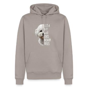 Bichon Frisé - Sweat à capuche Premium bio Homme - taupe - Devant - Nico (187cm)