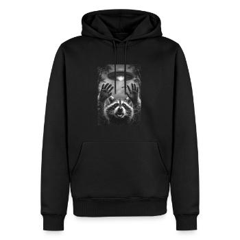Ufo selfie vaskebjørn - Herre Premium økologisk hoodie - sort - Foran - Nico (187cm)