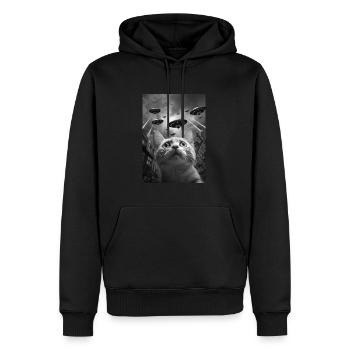 Chat selfie OVNI - Sweat à capuche Premium bio Homme - noir - Devant - Nico (187cm)