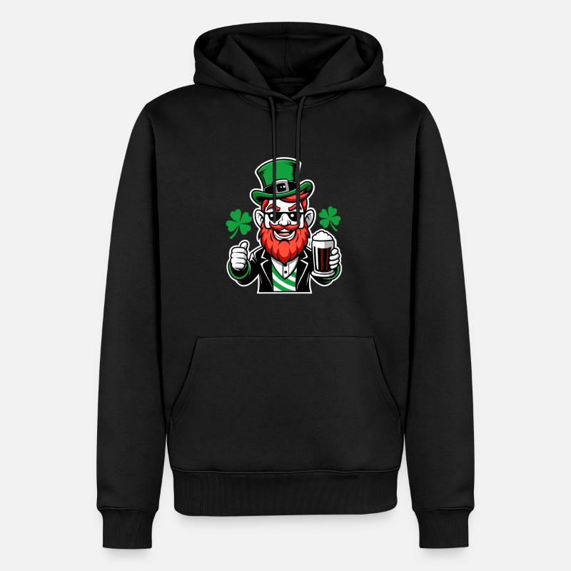 Leprechaun & Beer - Saint-Patrick - Irlande - Sweat à capuche Premium bio Homme - noir