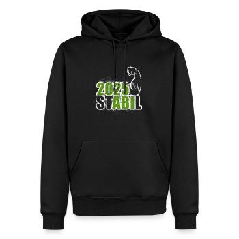 Stabil Abi 2025 - Bizeps - Abitur - Spruch - Männer Premium Bio Hoodie - Schwarz - Vorne - Nico (187cm)