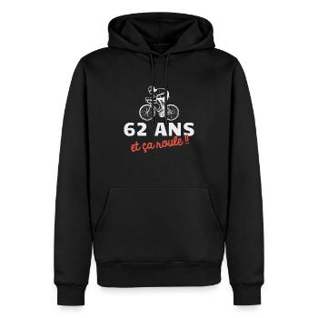 62 ans et ça roule Cyclisme Vélo - Sweat à capuche Premium bio Homme - noir - Devant - Nico (187cm)