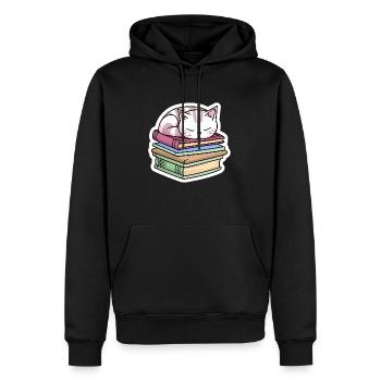Schlafende Bücherkatze - Männer Premium Bio Hoodie - Schwarz - Vorne - Nico (187cm)