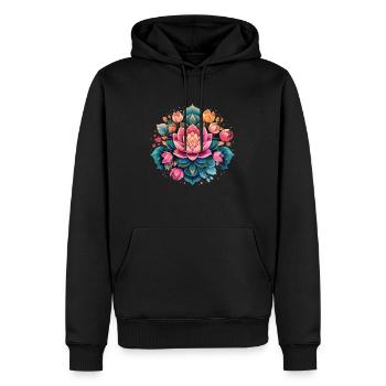 Meditative Blühende Lotusblume Mandala - Männer Premium Bio Hoodie - Schwarz - Vorne - Nico (187cm)