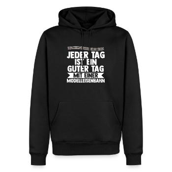 Eisenbahn Dampflok Eisenbahner Modelleisenbahn - Männer Premium Bio Hoodie - Schwarz - Vorne - Nico (187cm)