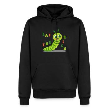 Chenille mignonne - mangez les riches - Sweat à capuche Premium bio Homme - noir - Devant - Nico (187cm)