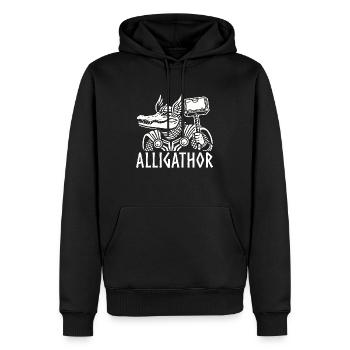 Alligator crocodile alligathor drôle viking jeu de mots - Sweat à capuche Premium bio Homme - noir - Devant - Nico (187cm)