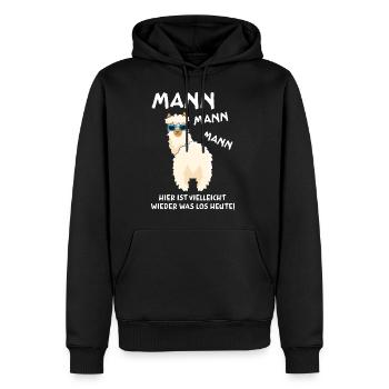 Mann hier ist vielleicht wieder was los heute - Männer Premium Bio Hoodie - Schwarz - Vorne - Nico (187cm)