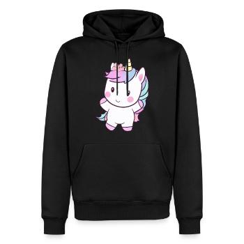 Süßes tanzendes Einhorn, Fröhliches Fantasy-Design - Männer Premium Bio Hoodie - Schwarz - Vorne - Nico (187cm)