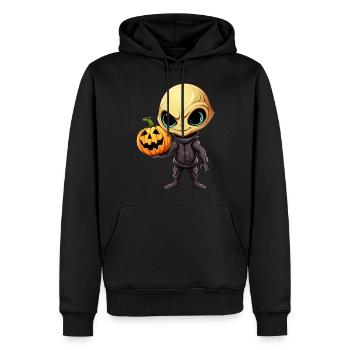 Alien d’Halloween avec citrouille - Sweat à capuche Premium bio Homme - noir - Devant - Nico (187cm)