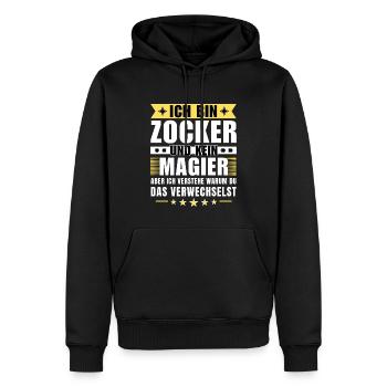 Ich bin Zocker und kein Magier - Männer Premium Bio Hoodie - Schwarz - Vorne - Nico (187cm)