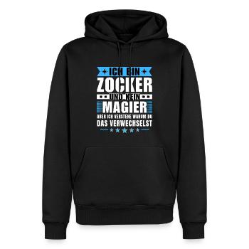 Ich bin Zocker und kein Magier - Männer Premium Bio Hoodie - Schwarz - Vorne - Nico (187cm)