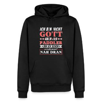 Ich bin nicht Gott aber als Paddler nah dran - Männer Premium Bio Hoodie - Schwarz - Vorne - Nico (187cm)