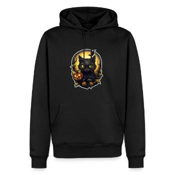Halloween schwarze Katze mit Kürbis - Männer Premium Bio Hoodie - Schwarz - Vorne - Nico (187cm)
