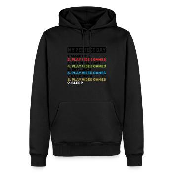My Perfect Day Wake Up Play Video Games Eat Breakf - Männer Premium Bio Hoodie - Schwarz - Vorne - Nico (187cm)
