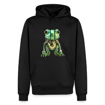 Grüner Frosch Roboter - Männer Premium Bio Hoodie - Schwarz - Vorne - Nico (187cm)