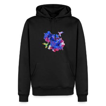 Hibiscus,Fleur,Lotus,Ffleur,Floral,Colibri,Oiseau - Sweat à capuche Premium bio Homme - noir - Devant - Nico (187cm)