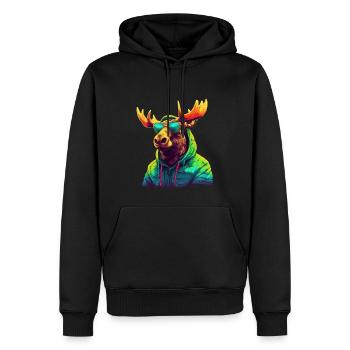 Elch mit Sonnenbrille Bunt Coole Elche Waldtier - Männer Premium Bio Hoodie - Schwarz - Vorne - Nico (187cm)
