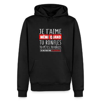 Cadeau Drôle Couple Mec Ronfle Pet Roter péter - Sweat à capuche Premium bio Homme - noir - Devant - Nico (187cm)