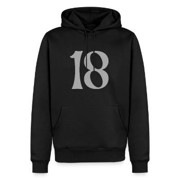 18 - Männer Premium Bio Hoodie - Schwarz - Vorne - Nico (187cm)