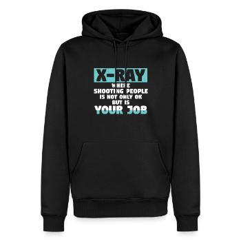 X-Ray Where Shooting People Is Not Only Ok - Männer Premium Bio Hoodie - Schwarz - Vorne - Nico (187cm)