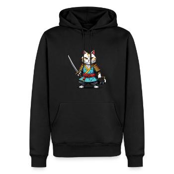 Samurai-Katze - Männer Premium Bio Hoodie - Schwarz - Vorne - Nico (187cm)