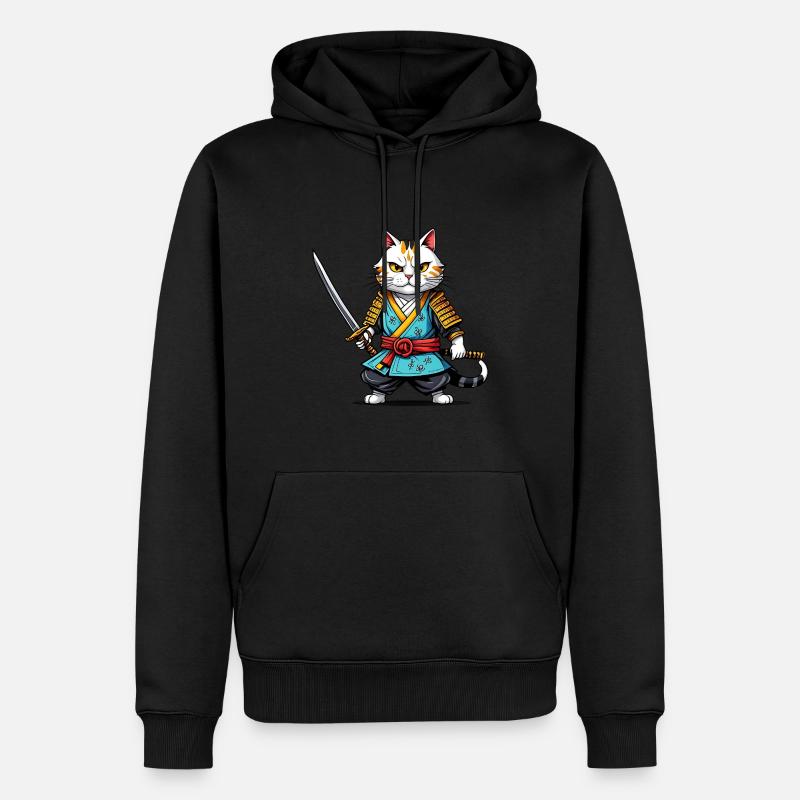 Samurai-Katze - Männer Premium Bio Hoodie - Schwarz
