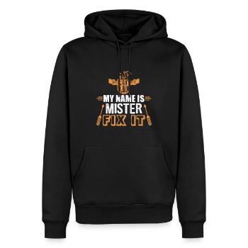 Mister Fix it he can repair everything, craftsmen - Men’s Premium Organic Hoodie - black - Front - Nico (187cm)