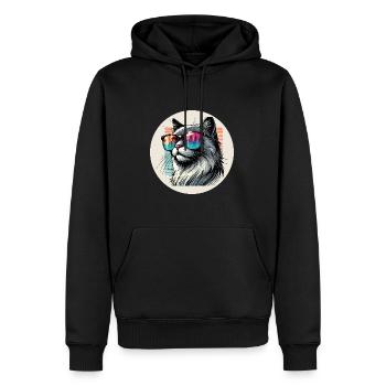 Neon Katze im Sonnenuntergang - Männer Premium Bio Hoodie - Schwarz - Vorne - Nico (187cm)