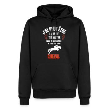 Je suis à cheval - cadeau humour cheval équitation - Sweat à capuche Premium bio Homme - noir - Devant - Nico (187cm)