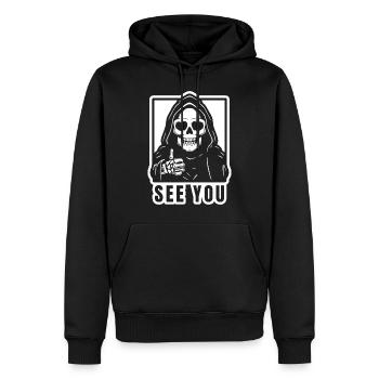 Funny Grim Reaper "See You" - Men’s Premium Organic Hoodie - black - Front - Nico (187cm)
