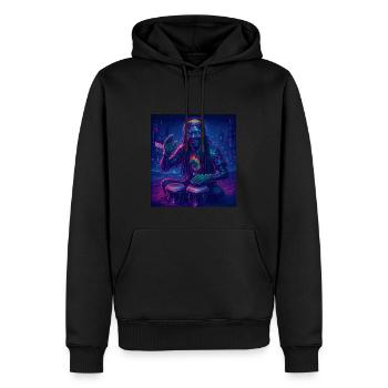 Neon Vibes – Cyber Reggae Bongo Jam in the City - Männer Premium Bio Hoodie - Schwarz - Vorne - Nico (187cm)