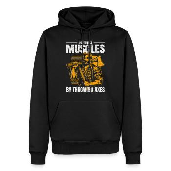 Muscle-Forged Mastery: Lumberjack's Axe Throwing - Men’s Premium Organic Hoodie - black - Front - Nico (187cm)