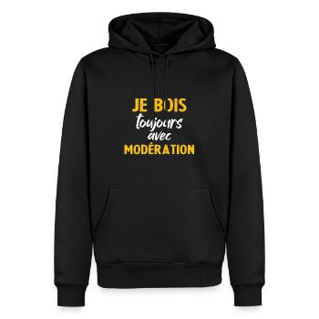Je Bois toujours Avec Moderation - Sweat à capuche Premium bio Homme - noir - Devant - Nico (187cm)