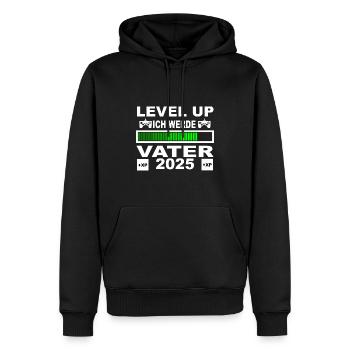 Level up ich werde Vater 2025, Werdender Vater - Männer Premium Bio Hoodie - Schwarz - Vorne - Nico (187cm)
