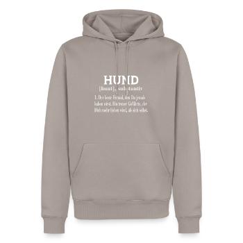 Hund substantiv - Männer Premium Bio Hoodie - Taupe - Vorne - Nico (187cm)